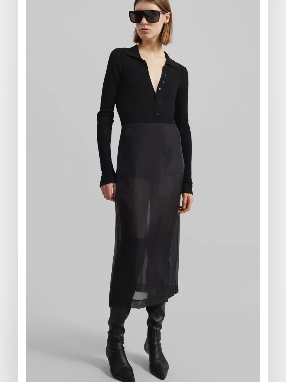 The Frankie Shop Black Sheer Midi Skirt